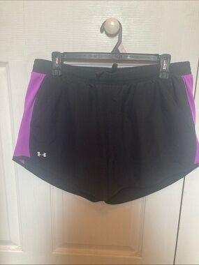 Under Armour Black and Purple Women's Athletic Running Shorts. Size L